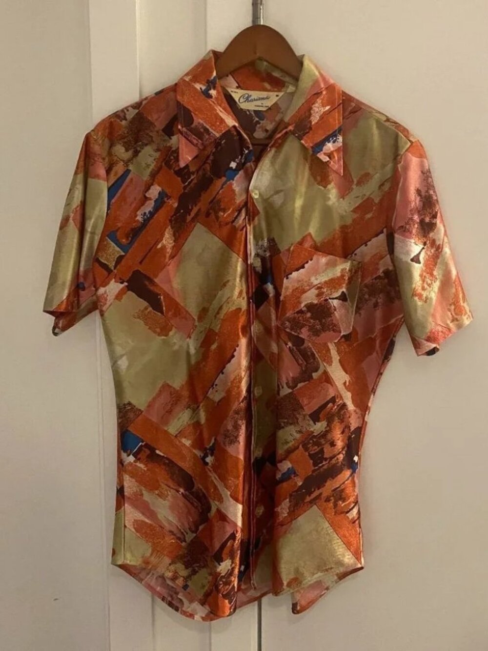 VINTAGE 70S CHARISMA BY TOWNLINE SHORT SLEEVE SHIRT PEACH 100% POLYESTER SIZE M